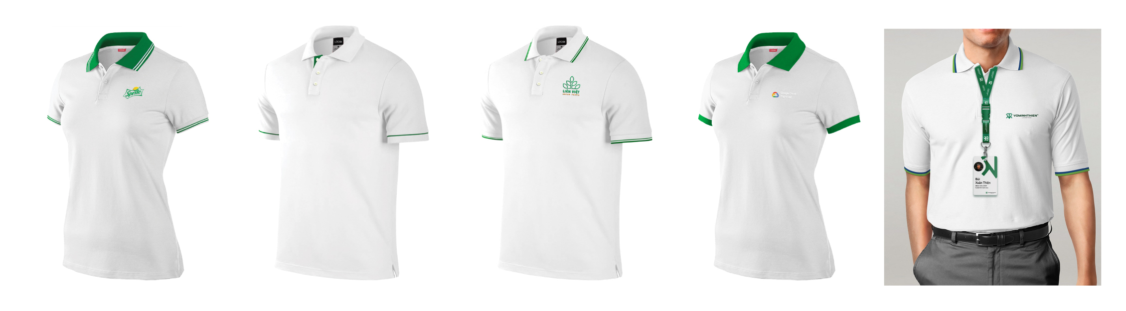 mẫu áo thun đồng phục trắng xanh green